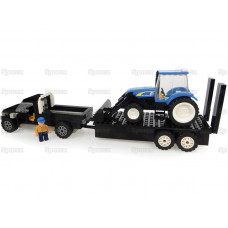 Scale Sparex () New Holland Pick-Up Truck with Tractor and Trailer Building Brick Set 