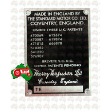 Serial Number Plate Badge - Early Type
