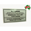 Decal- Main PTO Warning Massey Ferguson 135