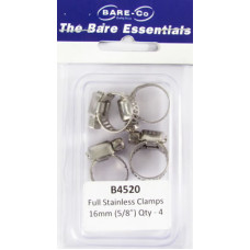 Bare Essential Full Stainless Hose Clamps 16mm (5/8") Qty- 4