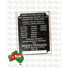Massey Ferguson FE35 35 Serial Number Plate